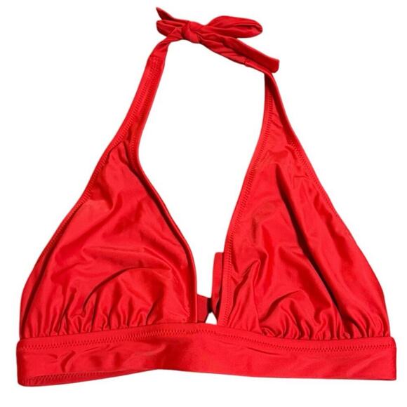 NWT J.Crew Halter Tie Bikini Top Medium Red Lined Beach Swim Classic Ocean UPF - Picture 1 of 5